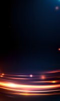 Abstract glowing orange light trails curve across dark blue background creating dynamic motion effect with bright streaks and luminous paths for technology designs.