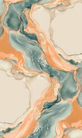 Fluid art abstract in teal and peach colors with flowing marble effect and organic swirls creates luxurious modern pattern for interior design and wallpaper.