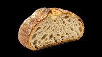 Freshly baked artisan bread loaf half slice isolated on transparent background, ready for bakery designs, food packaging, restaurant menus, and culinary graphics.