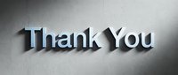 Thank you message with metallic blue and black 3D letters casting shadows on a textured concrete wall surface, suitable for gratitude cards and appreciation designs.