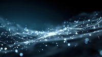 Abstract digital network with glowing nodes and connections on dark blue background, representing technology, data flow, and artificial intelligence.