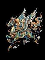 Ornate mythical winged horse with intricate decorative patterns in teal, gold, and orange. Isolated on transparent background, ready for t-shirts, clipart, stickers, sublimation, and print-on-demand designs.