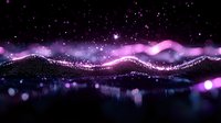 Magical purple waves of glowing particles flow across dark background with sparkles and light effects creating dreamy cosmic atmosphere.
