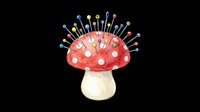 Red mushroom with white spots and colorful pins isolated on transparent background, ready for t-shirt design, clipart, stickers, sublimation and print-on-demand projects.