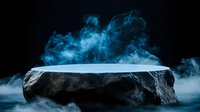 Dramatic stone platform with rising blue smoke against dark background creates mysterious atmosphere for product display or creative composition.