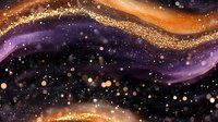 Magical cosmic background with flowing golden glitter waves, purple and orange aurora streaks against dark starry sky, creating ethereal celestial atmosphere.