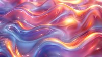 Vibrant liquid waves in orange and blue create dynamic flowing pattern with glowing light effects and smooth gradients, abstract background for creative designs.