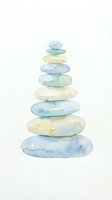 Watercolor stacked stones in soft blue, green, and yellow tones on white background. Isolated clipart suitable for wellness, meditation, and spa design projects.