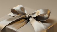 Elegant gold gift box with a luxurious satin ribbon bow on a beige background, perfect for holiday, wedding, or premium packaging concepts.