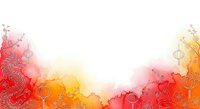 Watercolor gradient background with red, orange, and yellow hues blending into white space, decorated with ornamental lantern line art elements, suitable for festive designs and seasonal graphics.