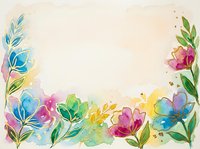 Watercolor floral border frame with colorful blooms and green leaves on soft beige background, perfect for greeting cards and invitations.
