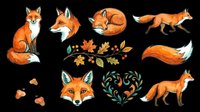 Cute red fox clipart set with autumn leaves, isolated on transparent background. Great for stickers, t-shirt design, print on demand, and sublimation projects.