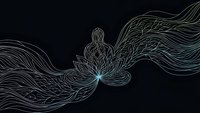 Elegant flowing lines create ornate decorative pattern with central lotus motif on dark background for luxury design projects and meditation themes.