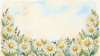 Watercolor daisy border frame with white flowers and green leaves on a soft beige background, perfect for greeting cards and spring designs.