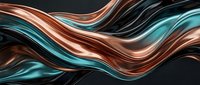 Abstract flowing waves in metallic copper and turquoise colors creating dynamic motion against dark background for modern design projects.