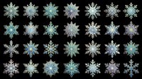 Ornamental snowflake collection featuring geometric star patterns in teal, blue, and gray tones. Isolated on transparent background, ready for clipart, sublimation, t-shirt design, stickers, and print-on-demand projects.