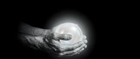 Aged hands cradling glowing orb against dark background, symbolizing hope, wisdom, care, future vision, and spiritual guidance for design projects.