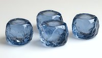 Blue ice cubes with rounded edges and transparent appearance on white background, perfect for beverage advertising and cooling concept illustrations.