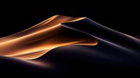 Dramatic desert sand dunes at sunset with golden light creating smooth curves and deep shadows against dark background, abstract natural landscape photography.