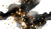 Abstract black and white smoke with golden glowing particles and bokeh lights on dark background, luxury design element for festive decorations.