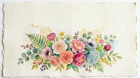 Vintage floral arrangement with roses, anemones, and ferns on textured cream paper. Watercolor botanical illustration for wedding invitations, greeting cards, and decorative designs.