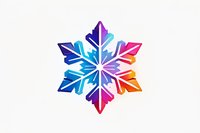 Vibrant rainbow colored snowflake design on white background, geometric winter symbol with gradient effect from blue to purple and pink tones, isolated for creative use.