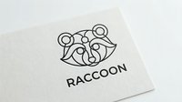 Minimalist raccoon logo design in black line art style on white paper background isolated for branding and corporate identity projects.