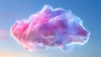 Ethereal pink and blue smoke cloud formation against bright sky background creates dreamy atmospheric effect, suitable for creative design projects and digital art compositions.