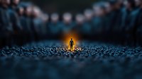 Silhouette of lone person standing in glowing light against dark background with bokeh effect, representing hope, solitude and spiritual awakening.