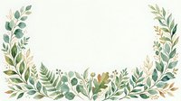Watercolor botanical wreath with green and gold foliage, ferns, and leafy branches on white background, isolated for design use on invitations, cards, and print projects.