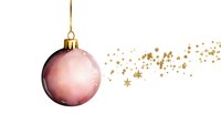 Pink glass Christmas ball ornament with scattered gold glitter stars and sparkles on white background, festive holiday decoration element.