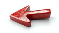 Red metallic arrow pointing left with glossy textured surface isolated on white background for navigation design and directional graphics.