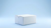 White cardboard packaging box on light blue background for product mockup and branding design projects.