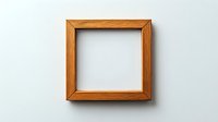 Empty wooden square frame with natural oak texture and grain pattern on light gray wall background, casting soft shadow. Minimalist home decor element.