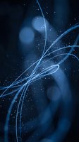 Abstract blue glowing fiber optic strands with particles and light effects on dark background. Use for technology, digital innovation, data transmission, and modern business concepts.