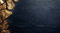Luxurious black slate stone background with golden metallic accent on dark textured surface. Elegant contrast design for premium product presentation.