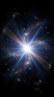Bright star explosion with radiating light beams in deep space surrounded by colorful nebulae and distant galaxies against cosmic starfield background.