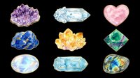 Watercolor gemstones and crystals clipart set isolated on transparent background, ready for stickers, t-shirt design, print on demand, and sublimation projects.