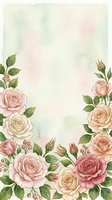 Watercolor rose border with pink, cream, and coral blooms arranged on soft pastel background, ideal for wedding invitations, greeting cards, and floral design projects.