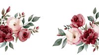 Romantic watercolor floral composition with burgundy and blush pink roses, green leaves arrangement on white background, suitable for wedding stationery.
