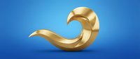 Golden curved abstract form isolated on blue background, suitable for modern design, branding, and creative projects.