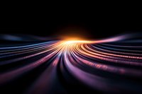 Abstract speed light trails with glowing orange center radiating outward in dynamic motion blur effect on dark background for technology concepts.