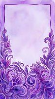 Ornate purple floral frame with decorative swirls and botanical elements on lavender watercolor background, isolated on transparent space for invitations, greeting cards, posters, and design projects.