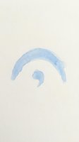 Watercolor semicircle and comma mark in soft blue on cream background, isolated design element for graphic projects, web design, and creative layouts.