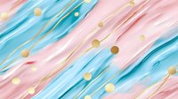 Abstract pastel background with flowing pink and blue waves decorated with golden dots and metallic accents, creating a dreamy, elegant texture for design projects.