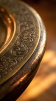 Ornate bronze bowl with intricate floral engravings and warm golden lighting showcasing traditional metalwork craftsmanship and decorative artistry.