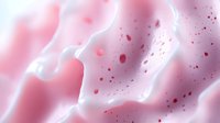 Abstract pink flowing fabric with red droplets and particles creating dynamic movement and texture for modern design projects.