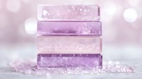 Stacked translucent purple soap bars with glitter sparkles on light background, luxury bath and body products for spa and wellness photography.