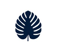 Navy blue monstera leaf silhouette isolated on white background, minimalist botanical design element for modern tropical decor and graphic projects.