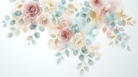Watercolor floral arrangement with soft pink roses and eucalyptus leaves on white background for wedding invitations and romantic designs.